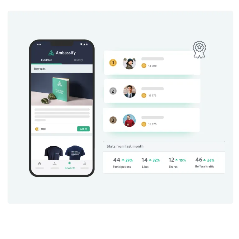 mbassify leaderboard with points and badges recognising employees who share