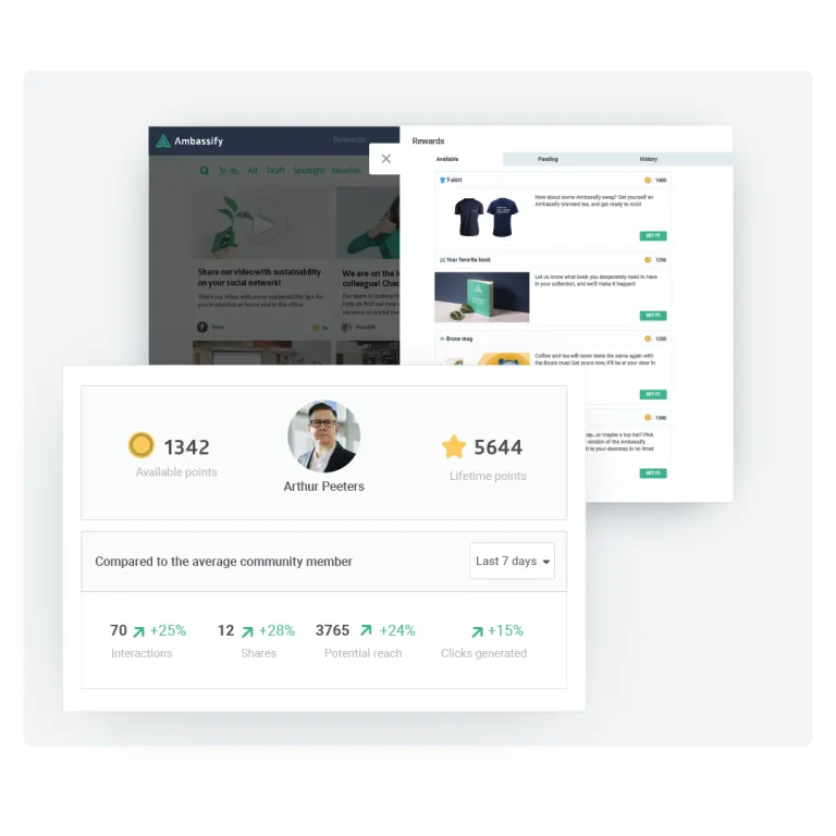 mbassify Leaderboard with points, badges and a Mystery reward unlock for gamified employee advocacy.