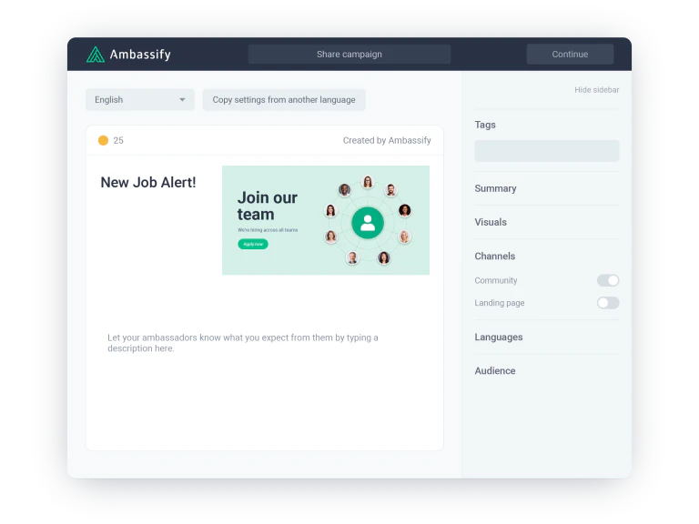 Finished Canva design imported as the campaign visual in the Ambassify campaign builder