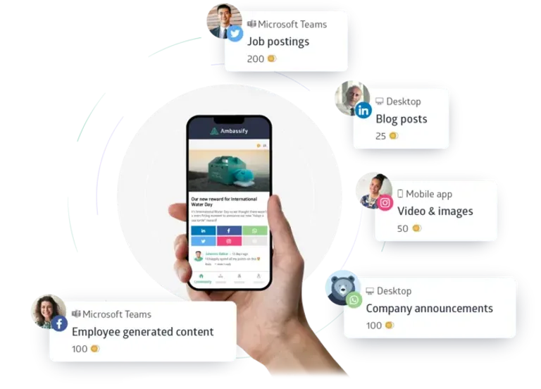 Ambassify mobile app and different share options
