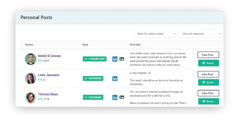 Ambassify admin settings screen defining posting guidelines for what members can and can't talk about